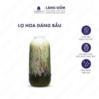Lọ hoa Men chảy dáng bầu màu kem
