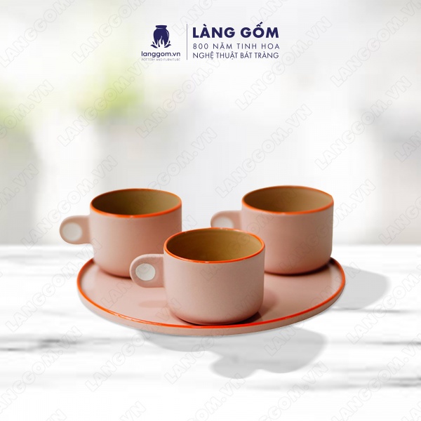 Set Cốc chấm quai men mát 