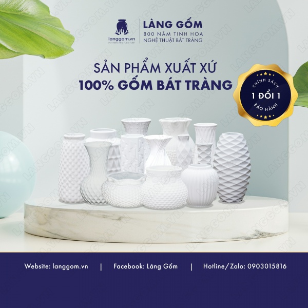 Lọ hoa Men trắng vò dưa