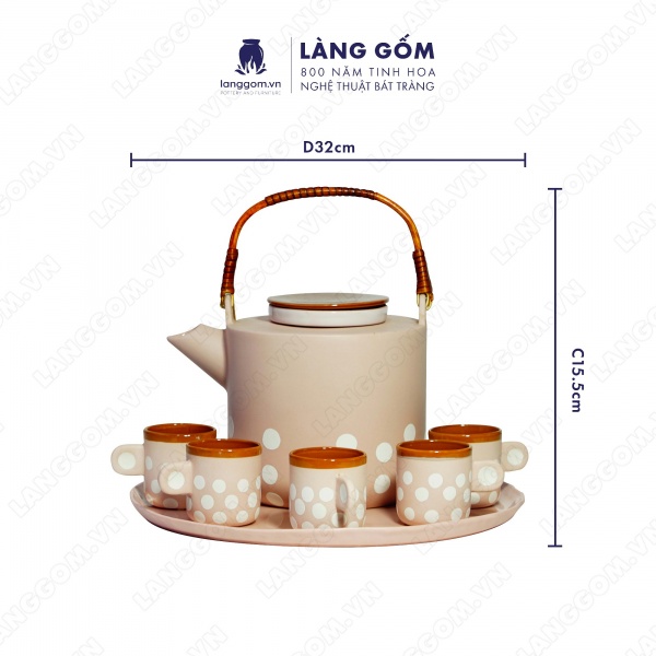 Bộ ấm chén chấm bi