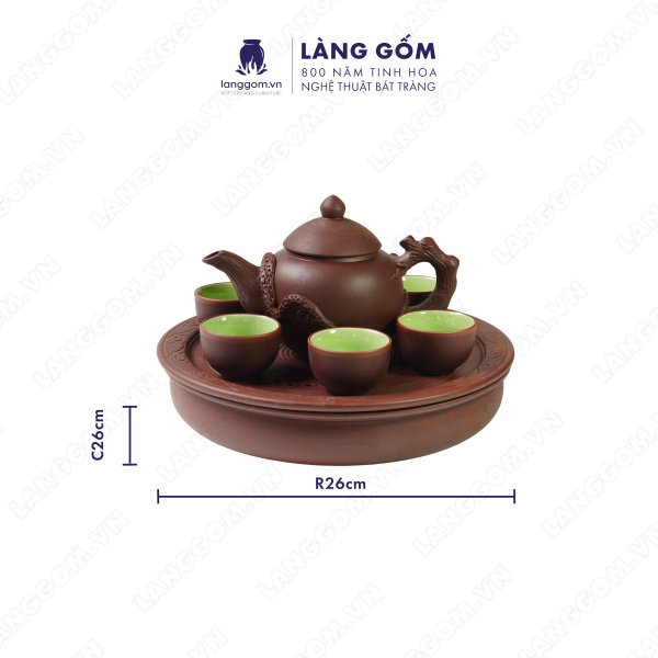 Bộ ấm chén gốc cây kèm khay 2 tầng Men mộc - Màu Nâu