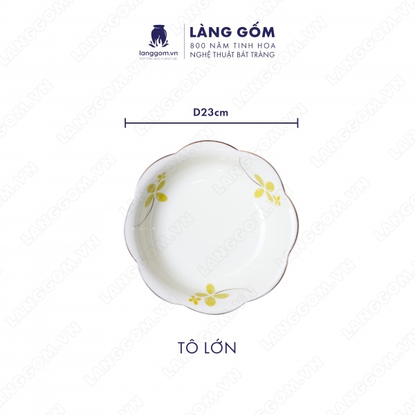 Bộ bàn ăn mặt trời men trắng họa tiết cỏ may mắn 