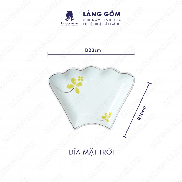 Bộ bàn ăn mặt trời men trắng họa tiết cỏ may mắn 