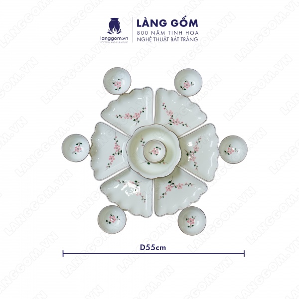 Bộ bàn ăn mặt trời men kem hoa đào