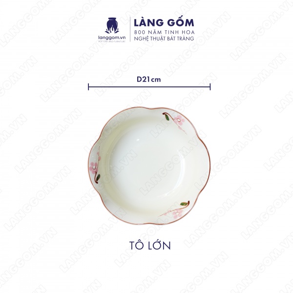 Bộ bàn ăn mặt trời men trắng vẽ đào hồng 