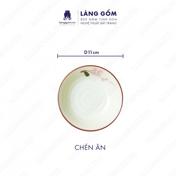 Bộ bàn ăn mặt trời men trắng vẽ đào hồng 