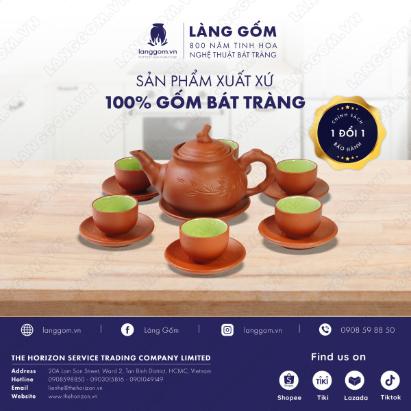 Bộ ấm chén gốc cây kèm khay 2 tầng Men mộc - Màu Nâu