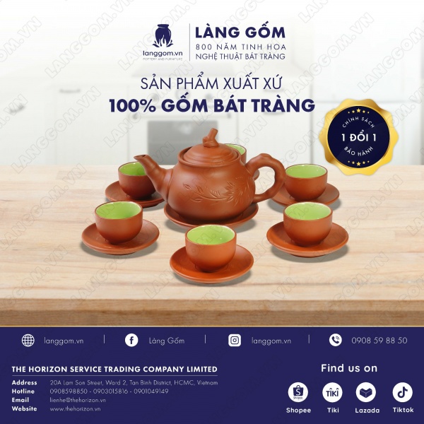 Bộ ấm chén gốc cây kèm khay sen xòe men mộc